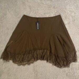Pretty little thing: Ruffled Lace Hem Brown Skirt